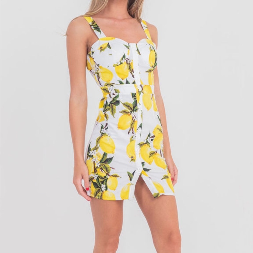 Saint Genies Lemon Print Fitted Dress